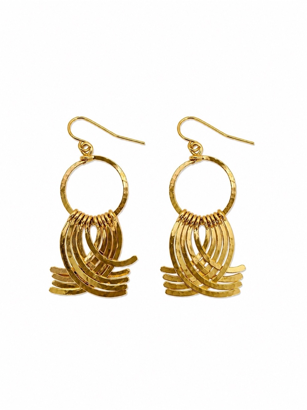 #88 Gold Stainless Steel Hammered Geometric Circle Dangle Earrings
